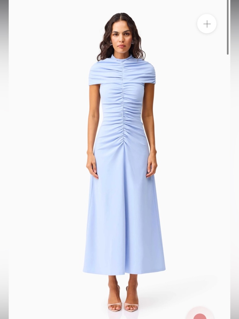 elliatt valencia blue high neck gathered detail cape sleeve maxi dress small NEW